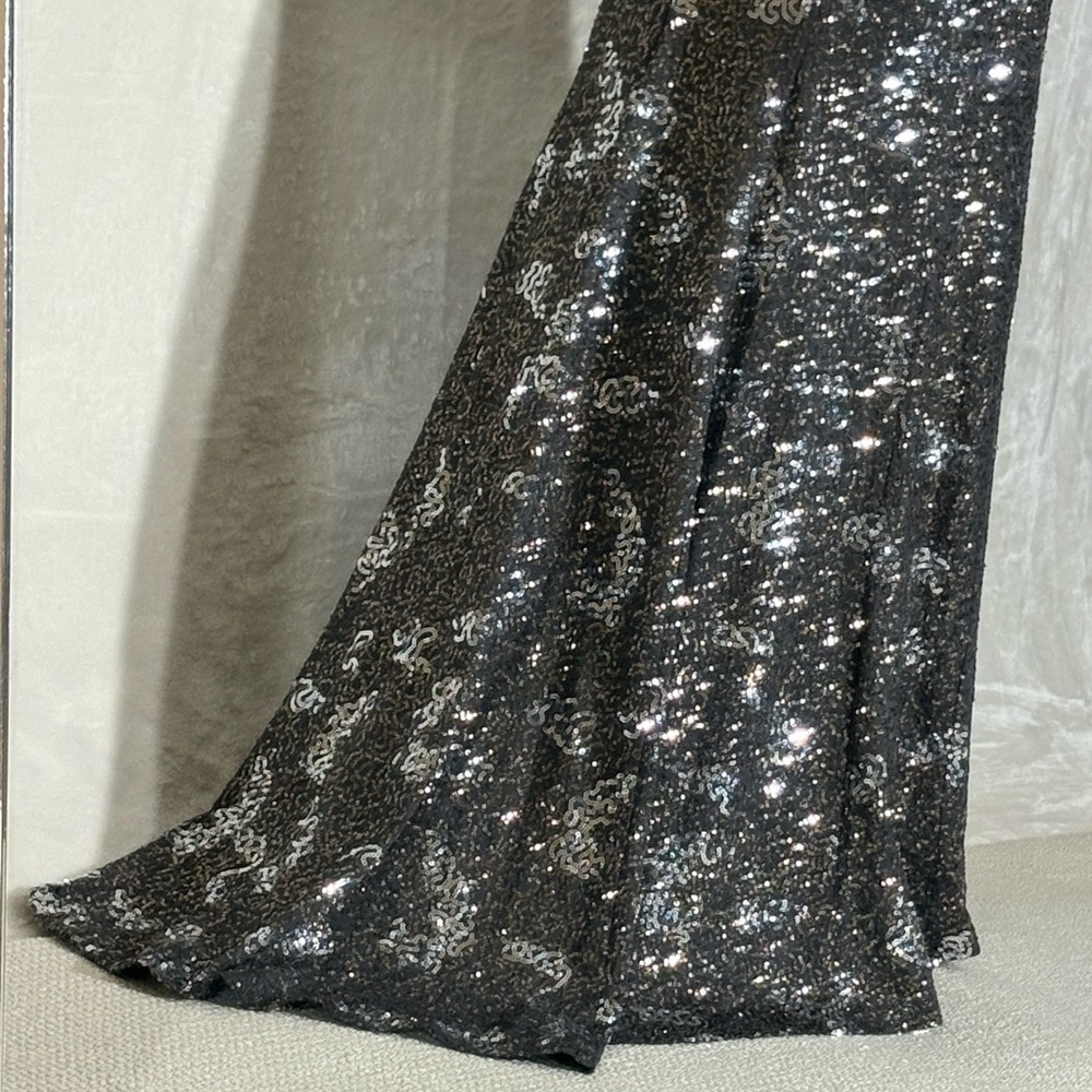 City Triangles Black Formal Evening Gown sz 13 Sequins Asymmetric Hem Backless - Picture 7 of 14